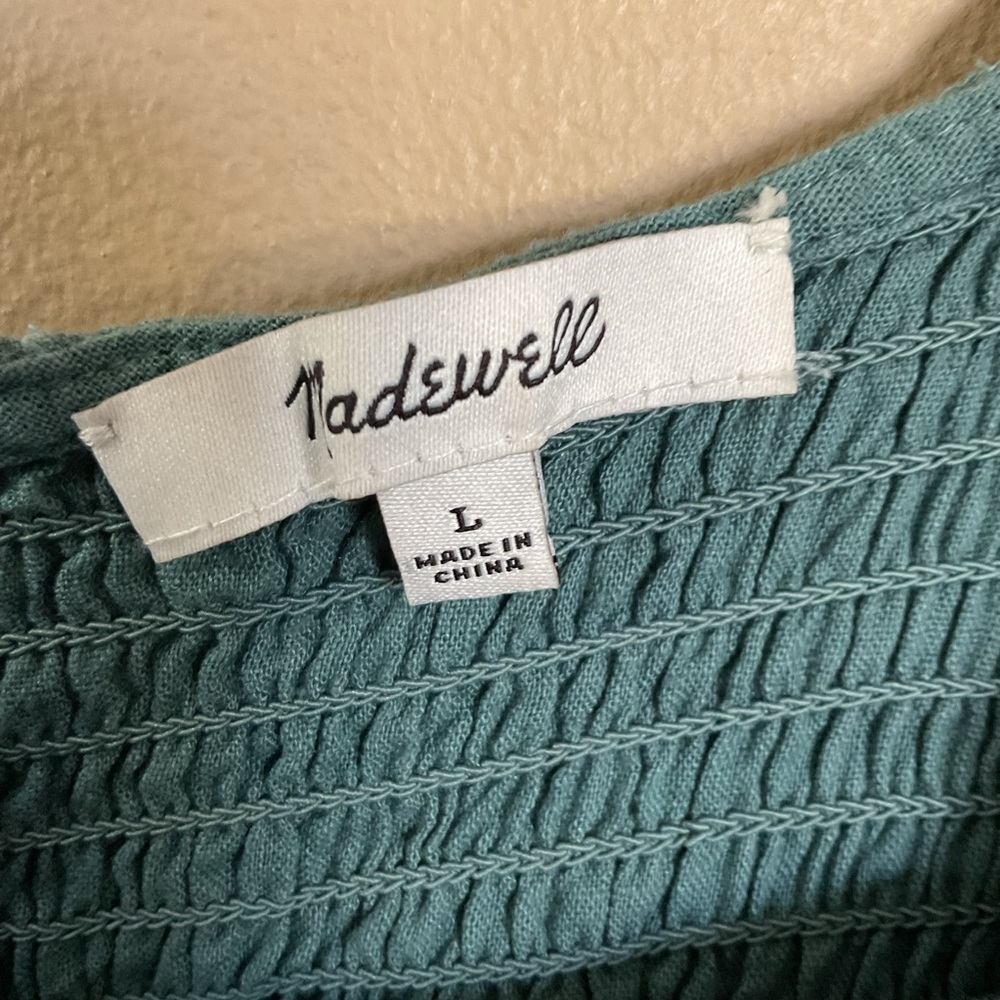 Madewell Linen Blend Smocked Peplum Blouse Teal Size Large - Picture 4 of 8